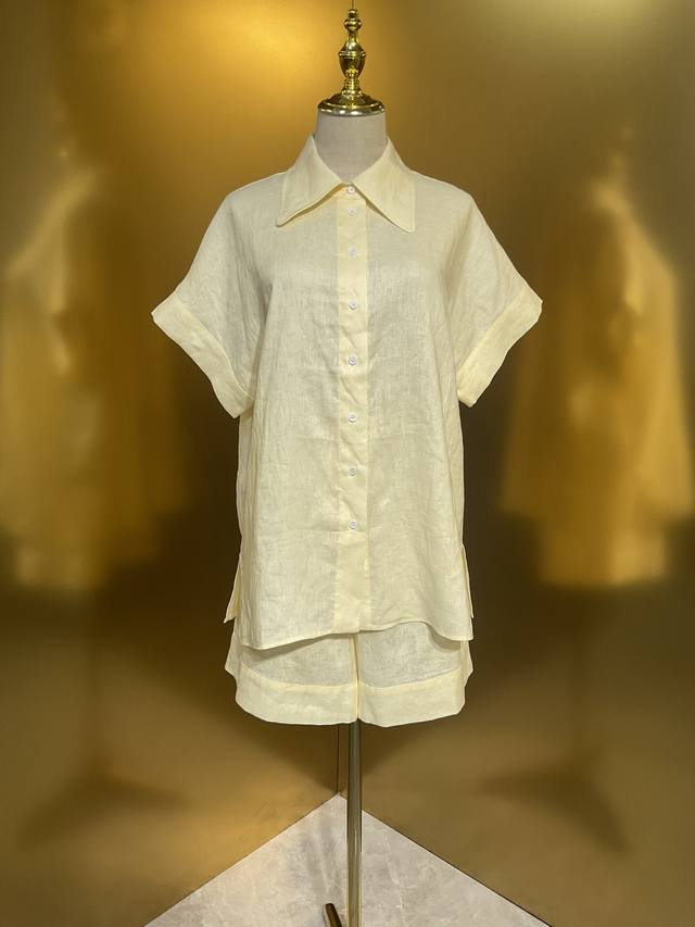 Apricot Linen Fashion Shirt Shorts Smlxlxxl