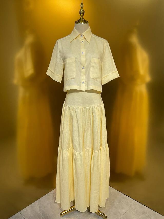 Apricot Linen Fashion Short Shirt Long Skirt Smlxlxxl