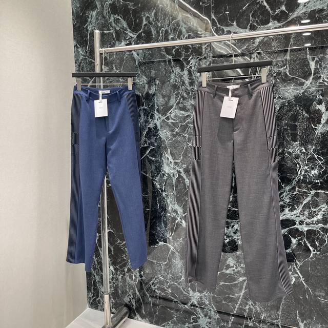 D's 2025 summer new ribbon casual suit pants with side stripes and logo decorati