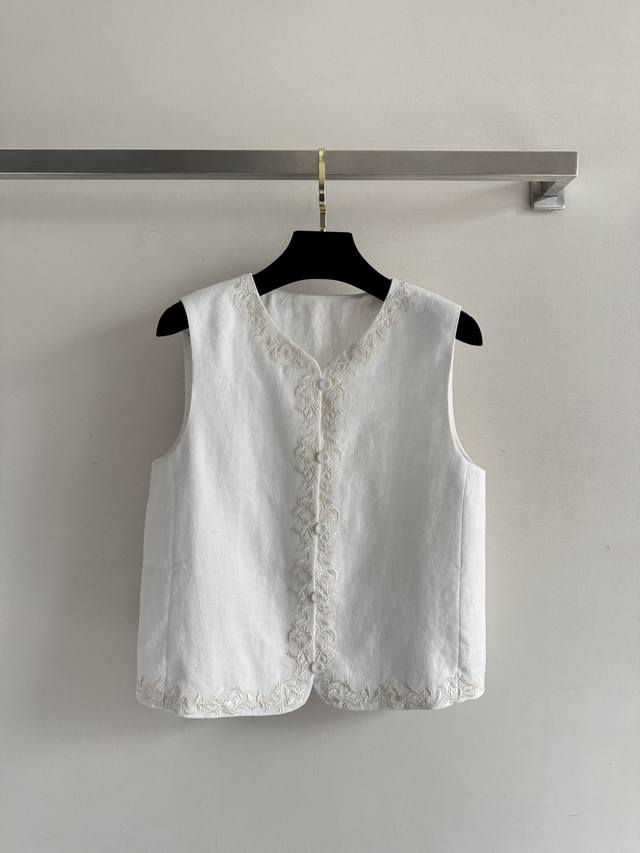 Loro Pian* New embroidered linen vest. Exotic floral totem embroidery is three-d
