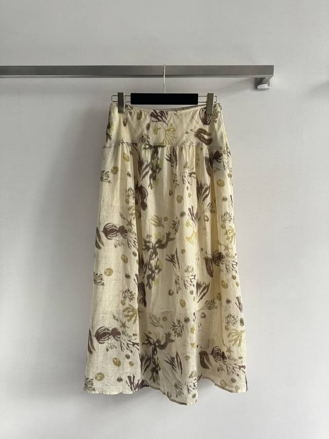 New 25Ss linen print skirt 100% ramie fabric has a clear and delicate texture, c