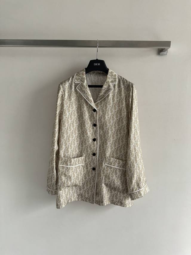 Dio*25Ss New silk long-sleeved shirt, full of classic prints, loose and comforta
