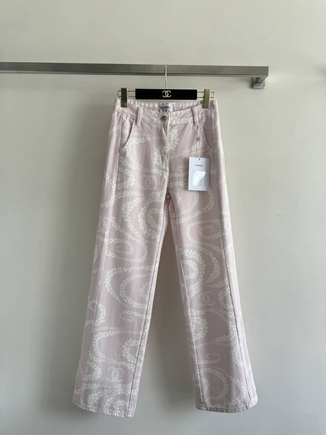 Chane* 25Mcoco Beach series printed logo denim pants with unique and creative de