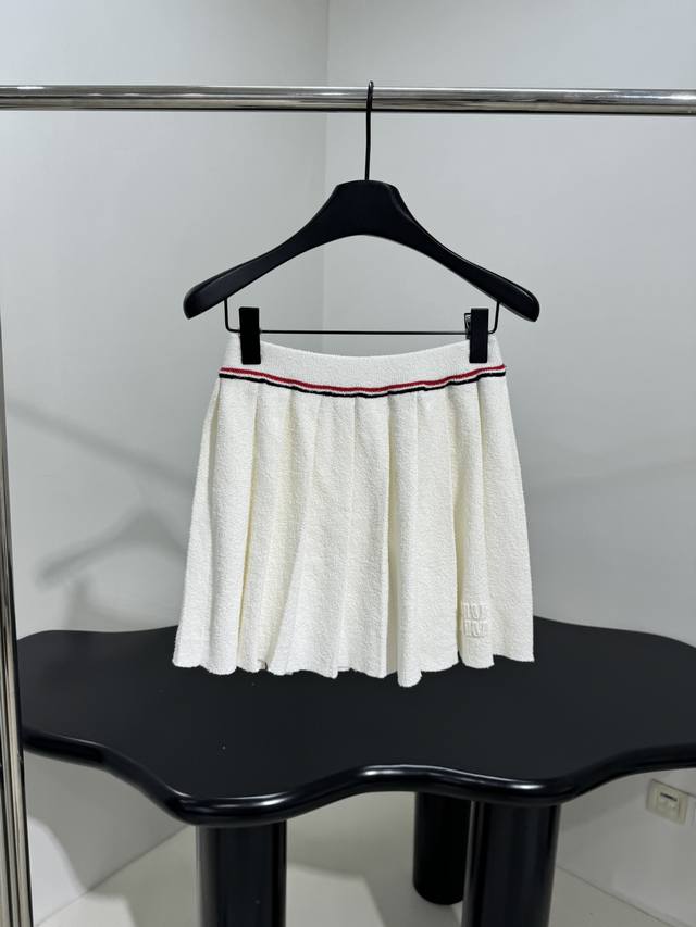 New cotton pleated mini skirt White cotton jersey Logo embroidery Contrast strip