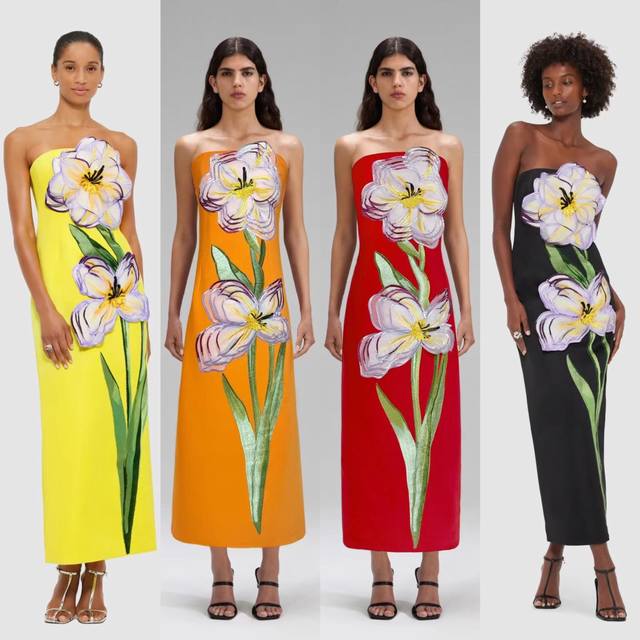 New Tube Top Embroidered Three-Dimensional Flower Dress Smlxl