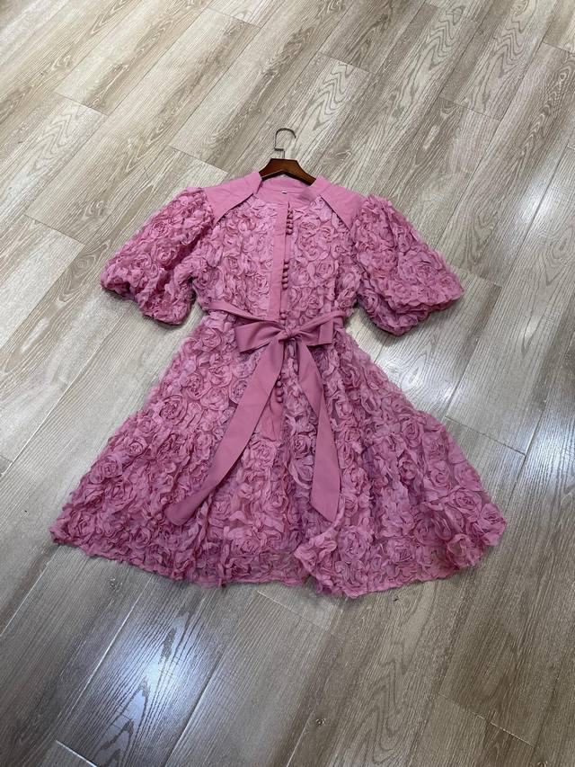 New Pink Puff Sleeve Dress Smlxl