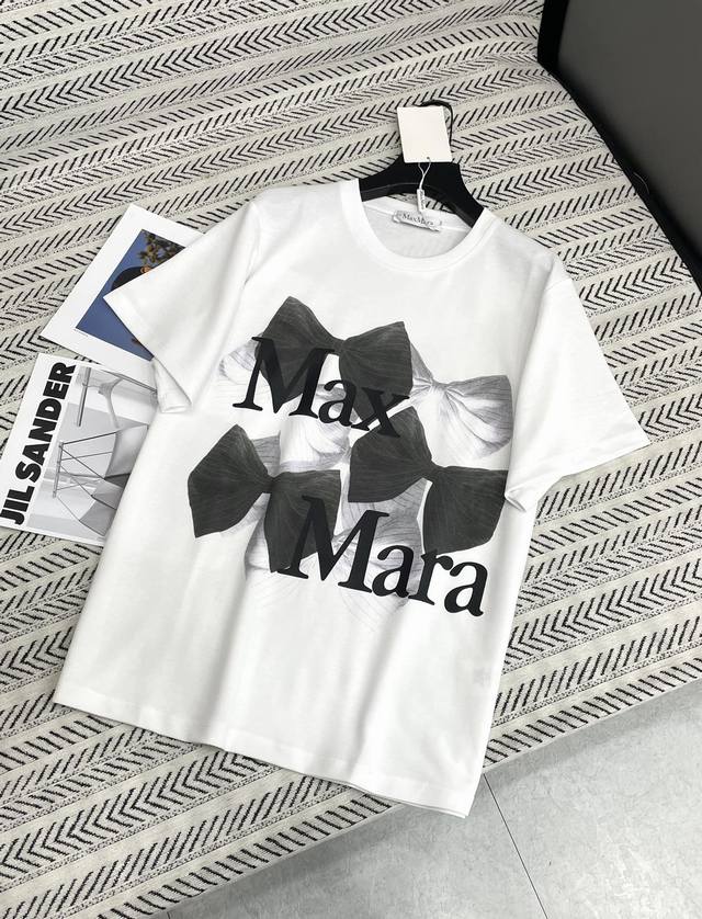 25Ss New style for early spring Max bow letter print T-shirt! Highly recommended