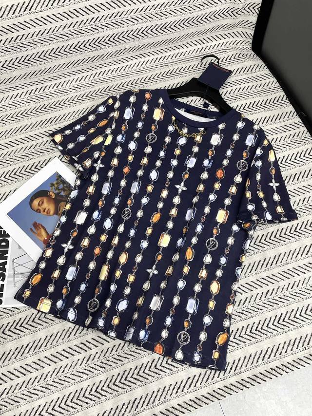25Ss New style for early spring L*V Donkey chain print letter chain T-shirt! Hig