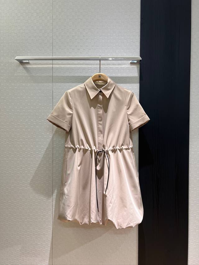 New Ouyang Didi same style drawstring waist design bud hem short sleeve dress cu