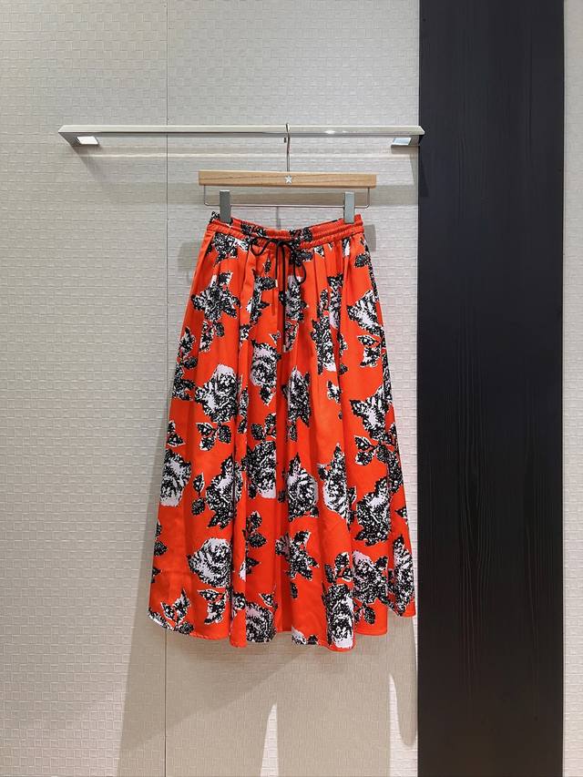 New Liu Yifei same leaf print elastic waist skirt drawstring decoration with poc
