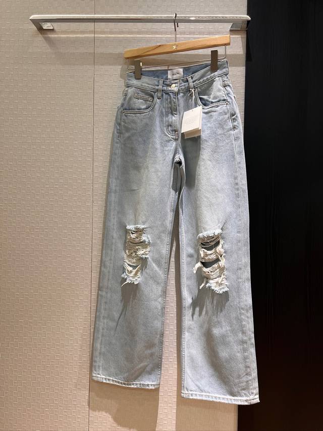New Chong Chong Wen Jiaying's same style The Row light blue distressed washed ri