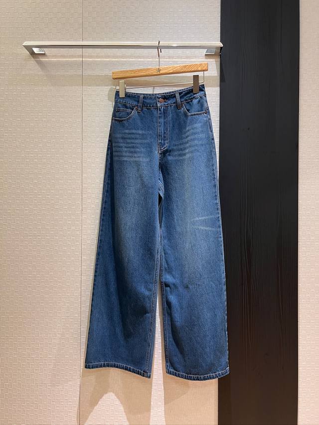 New arrival Simple positioning washed straight jeans wide leg pants retro blue L