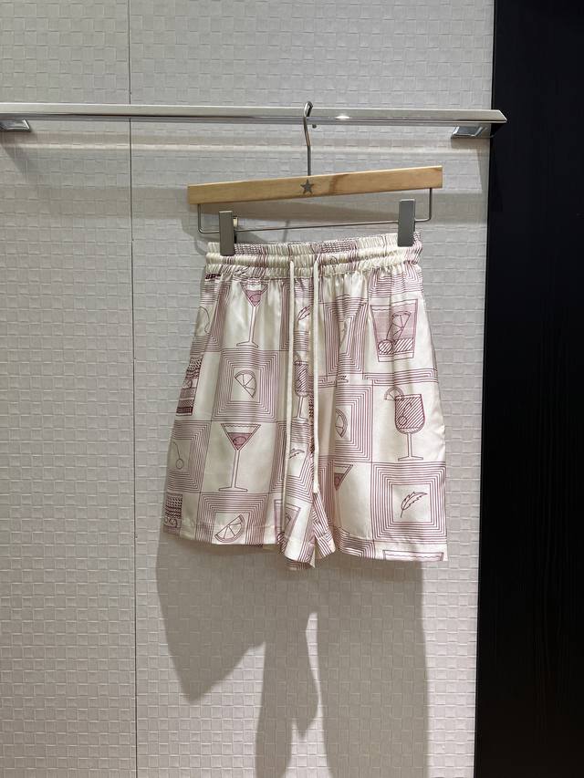 New Lp Old Money Holiday Wine Print Heavy Silk Twill Bermuda Shorts Elastic Wais