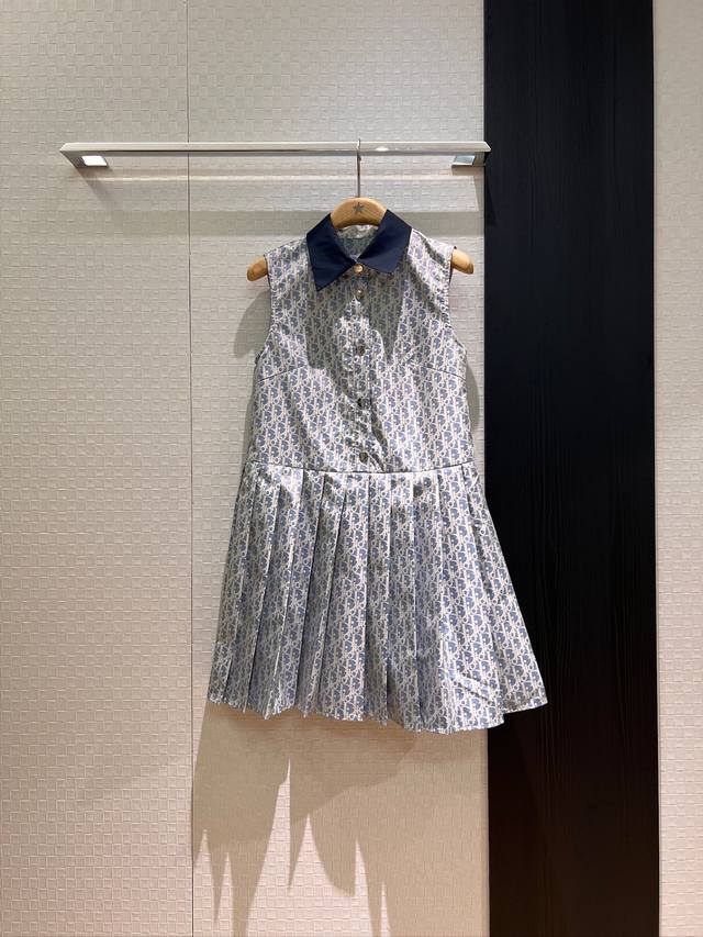 New recommended contrast color lapel old flower sleeveless A-line dress spliced