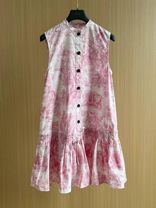 Dior 2025 new pink Jouy print sleeveless dress, a super cute little skirt, princ