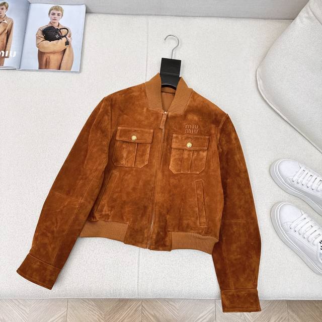 Miu 25Ss Early Autumn latest retro brown suede jacket leather coat Miu girl kell