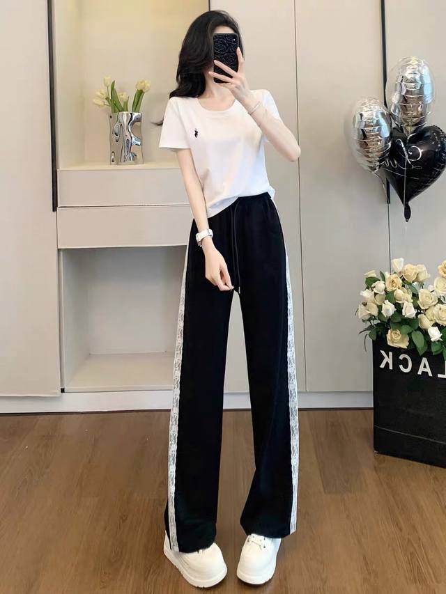 Set Simple style ruffle embroidery and lace set, the classic black and white col