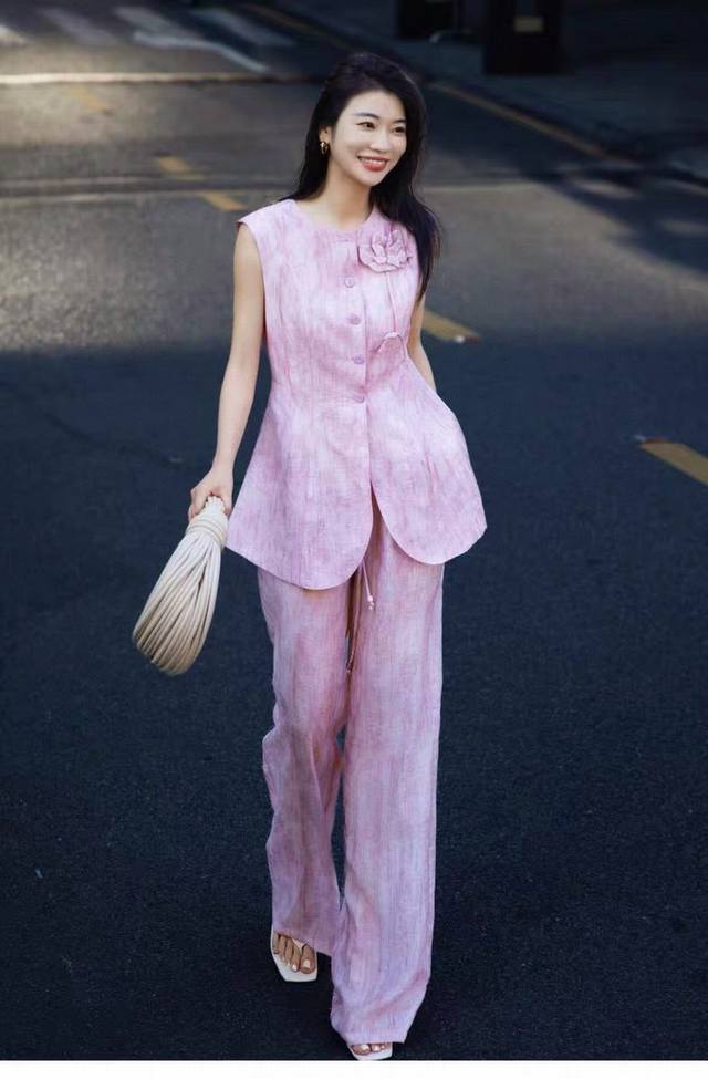Set Re-ordered! Light flower shadow heavy tie-dyed Tencel two-piece suit, three-