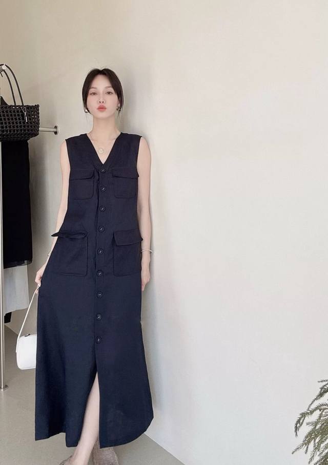 Dress Hot new arrival! Korean style high-end temperament 100% linen sleeveless p
