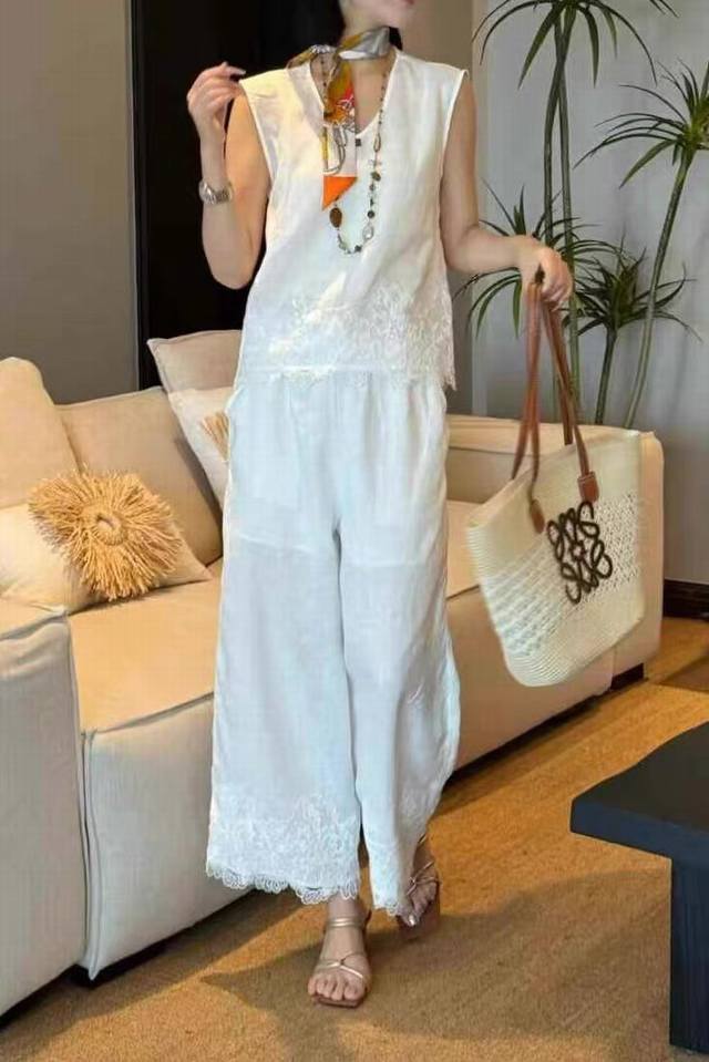 Set Heavy recommendation! High-grade linen washed stitching hollow lace flower s