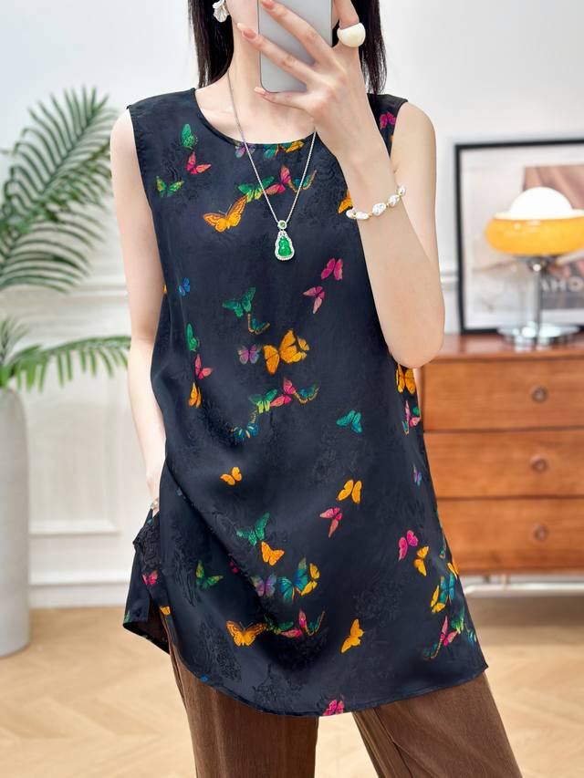 Top Hot sale! Original design! Rayon silk gauze black round neck new style light