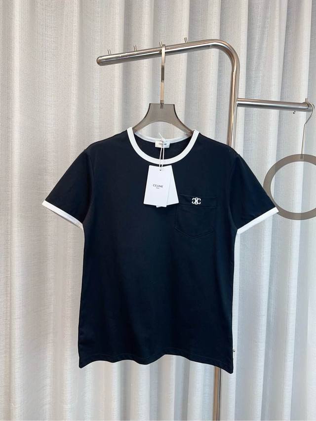 Celi** new contrast color embroidered logo Logot-Shirt Customized pure cotton fa