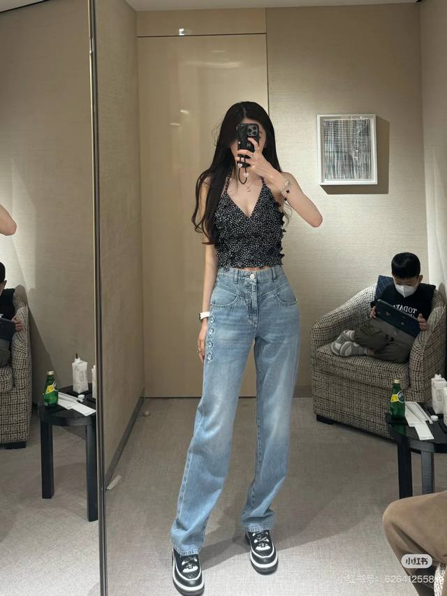Chane*2025 new high waist washed denim straight pants Customized Yb twill cotton
