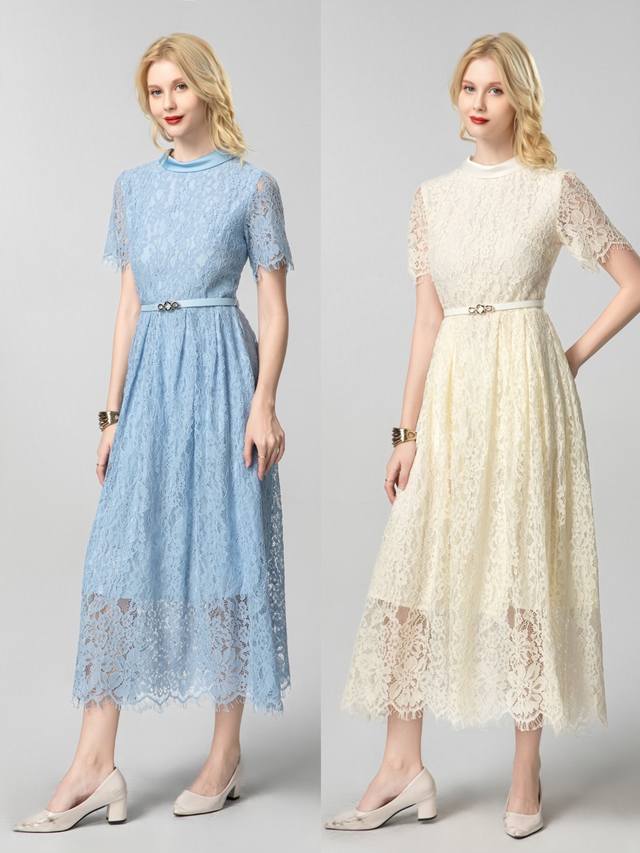 dress Popular dress, new spring and summer catwalk style, water-soluble lace fab