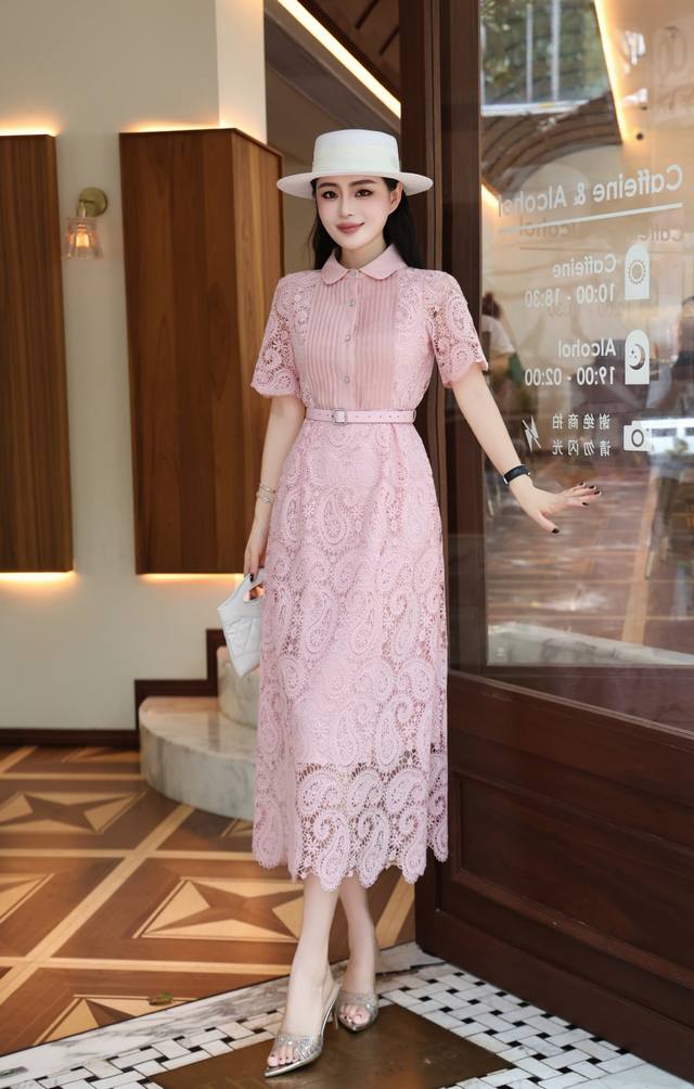 dress pink white S~Xxl 2025 spring and summer new elegant temperament waist slim