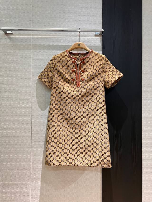 New style recommendation Double G leather short-sleeved dress Horsebit buckle le