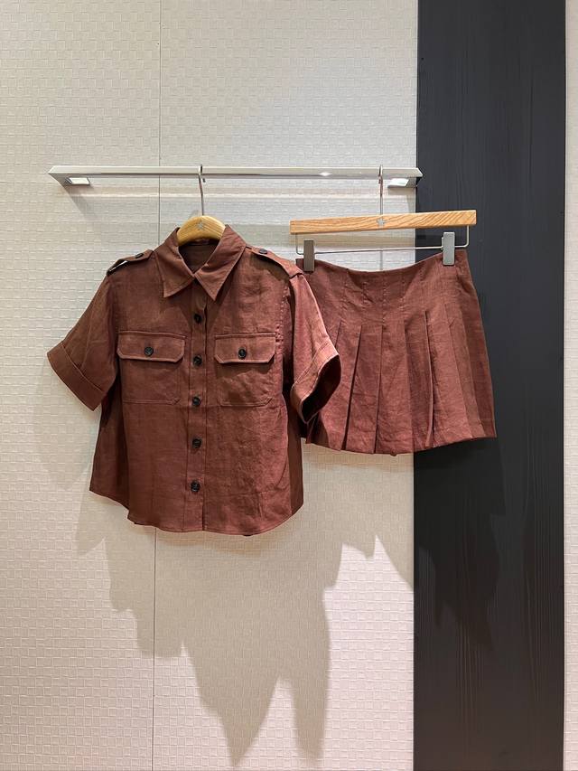 New arrival Lp lapel linen suit epaulettes rolled sleeves workwear top pleated s