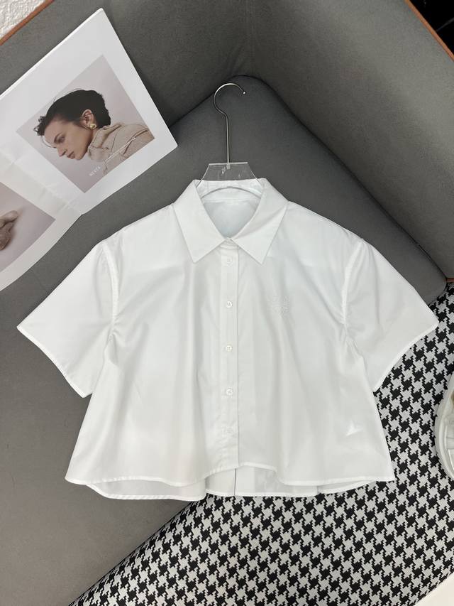 Loew* 25Ss new short-sleeved shirt with logo embroidery decoration, loose versio