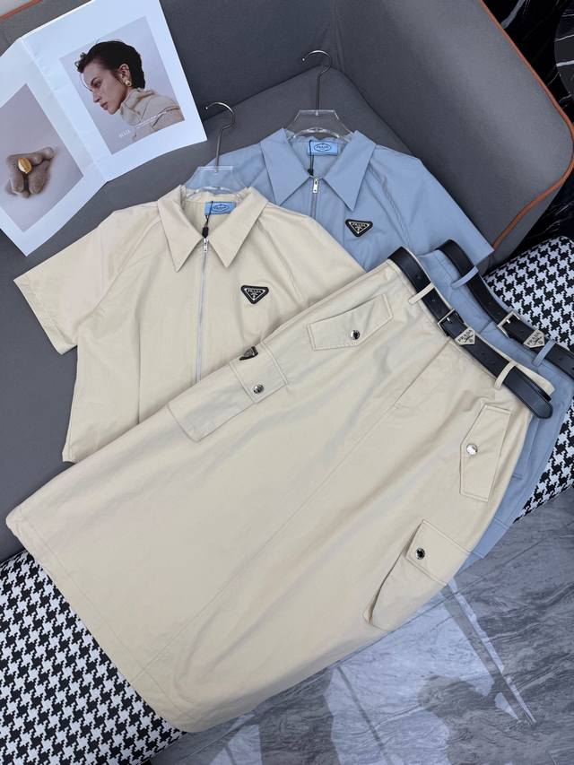 Prad* 25Ss new style lapel top skirt suit classic triangle logo decoration workw