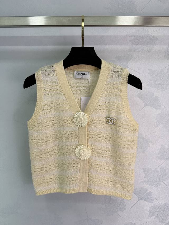 Ch*25 Spring and summer new sunflower vest off-white knitted cardigan V-neck des