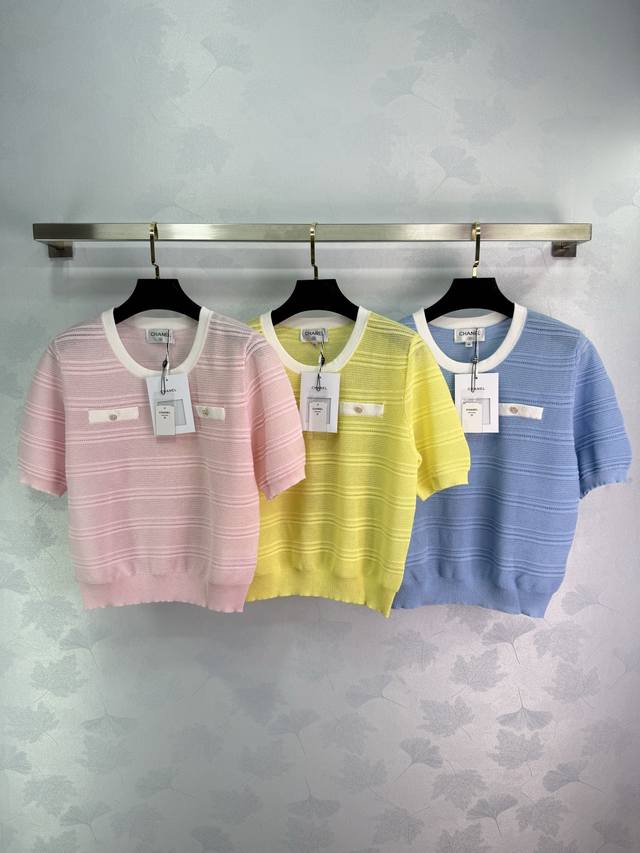 Chane*25 Spring and Summer new round neck knitted short sleeves, round neck desi