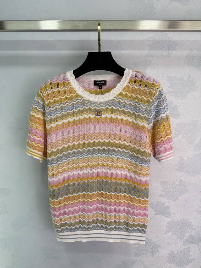 Chane* 2025 Spring and Summer latest series! Wave striped knitted short sleeves!