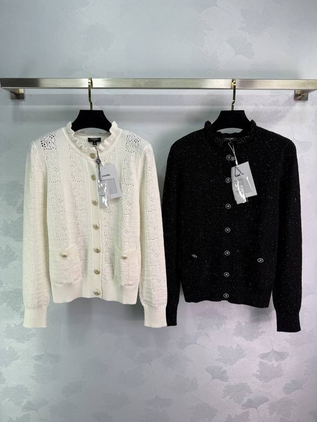 Chane*25 Early Autumn new knitted round neck cardigan with ruffled collar, doubl