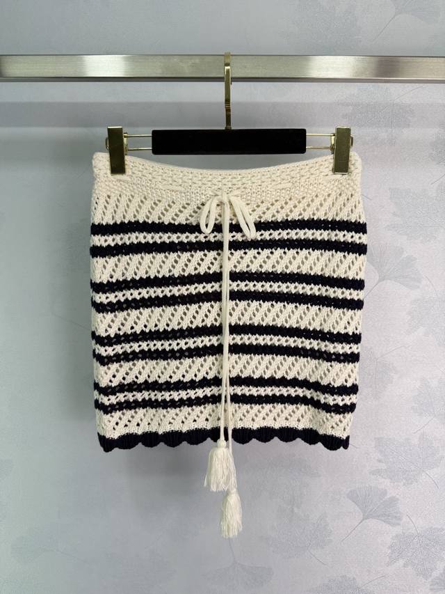 Miu Miu*25 Spring and Summer new black and white striped skirt waist drawstring