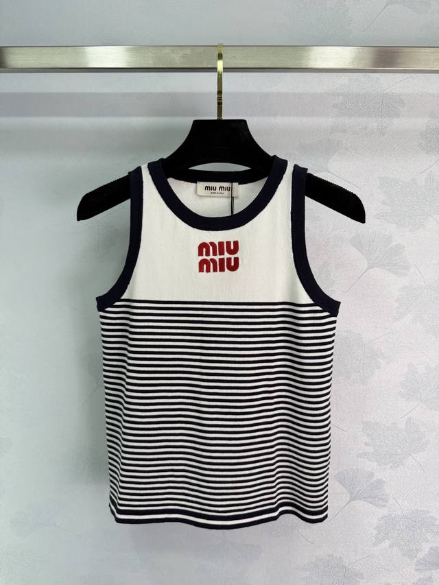 Miumi*2025 Spring and Summer new knitted striped knitted vest custom Yb imported