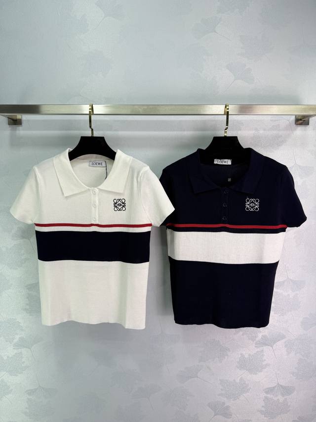 Loew*2025 new arrivals Lapel knitted short sleeves Lapel half-open knitted short