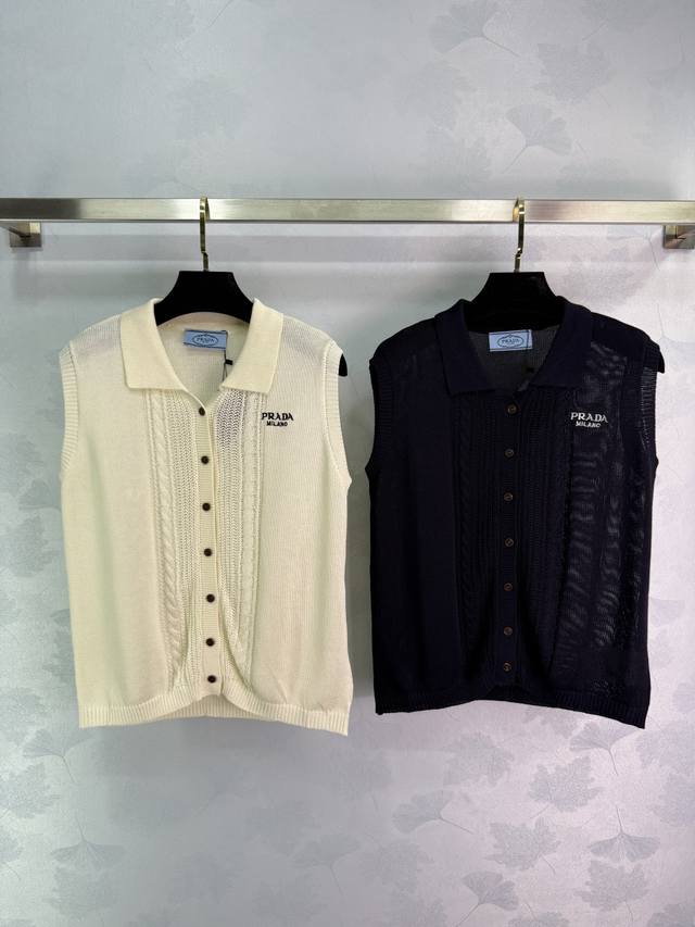 Prad*25 Spring and summer new knitted vest Polo collar design, solid color tone,