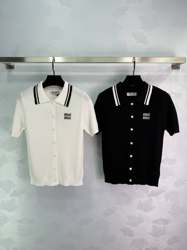Miumi* 2025 Spring and Summer latest series! Contrast color lapel knitted short