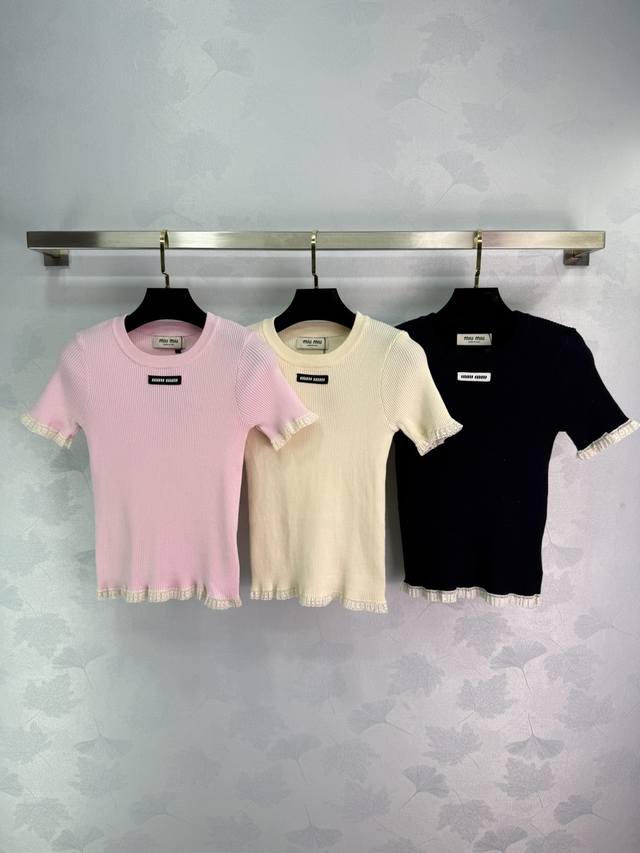 Miumi*2025 new arrivals Lace short sleeves Customized Yb wool yarn weaving textu