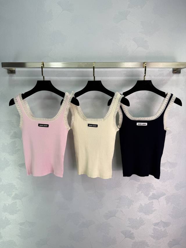 Miumi*2025 new arrivals Lace knitted vests are customized. Yb wool yarn is woven