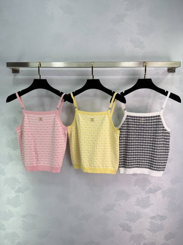 Chanel2025Ss new striped knitted camisole, custom Yb cotton yarn weaving soft sk
