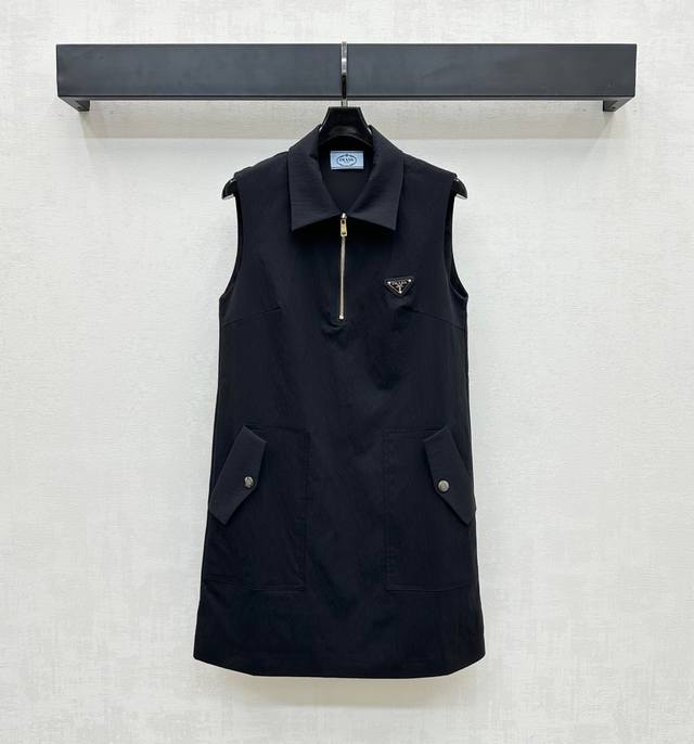 Prad*2025 New arrival Lapel vest dress Customized Yb imported nylon material Glo