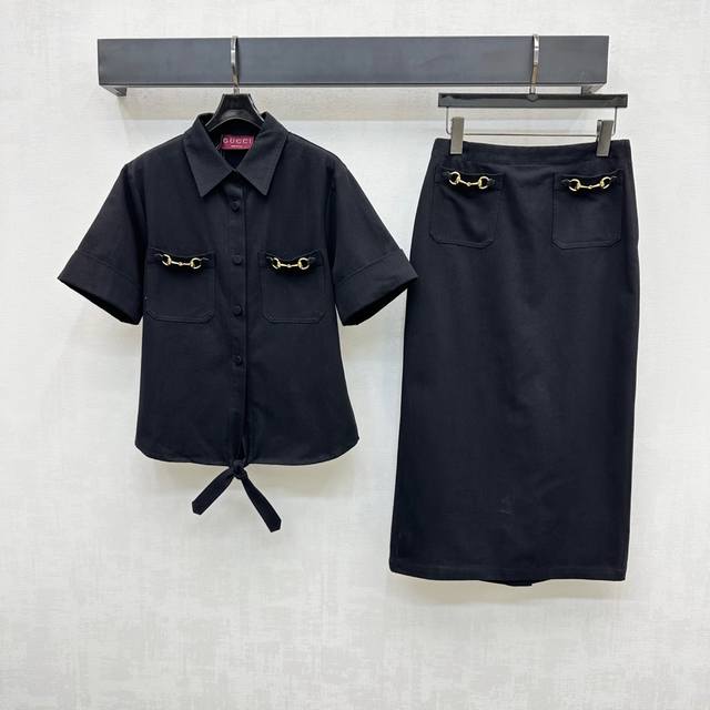 Gucc*2025 New arrivals Denim lace-up shirt and skirt set Customized Yb imported