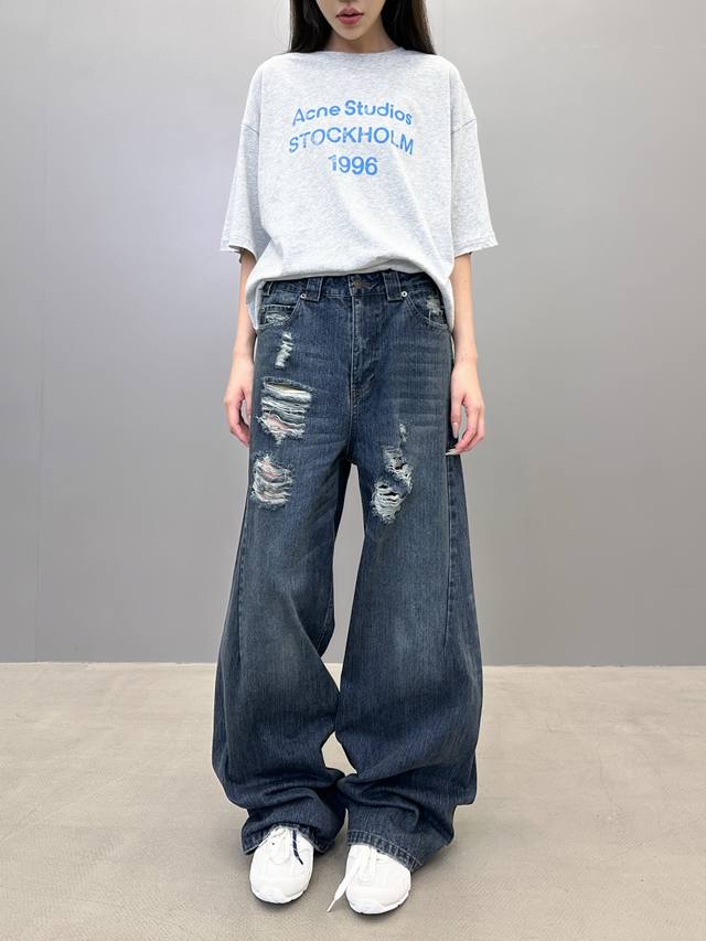 Paris | New jeans, garment-washed, worn and ripped, classic fit, imported denim,