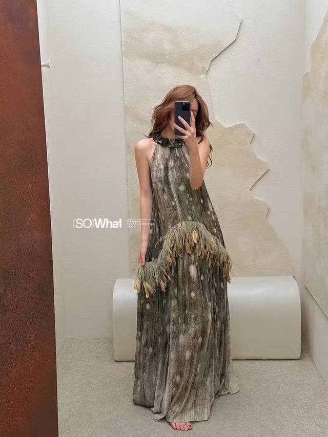 Ykh25Ss Silk feather long skirt, the beauty of heavy craftsmanship, handmade, li