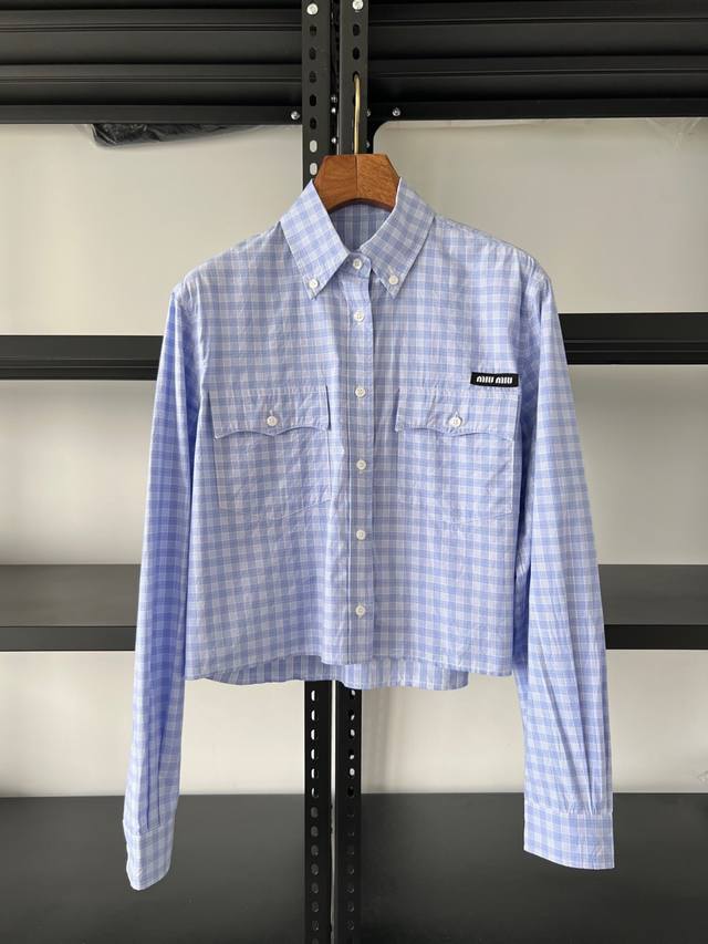 Correct version Checked treatment Miu Miu 24 new logo check long sleeve shirt Th
